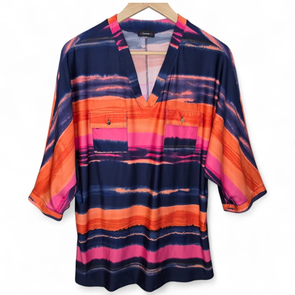 Cocomo Top Womens Medium Orange Pink Dolman Sleeve Blouse V Neck Casual